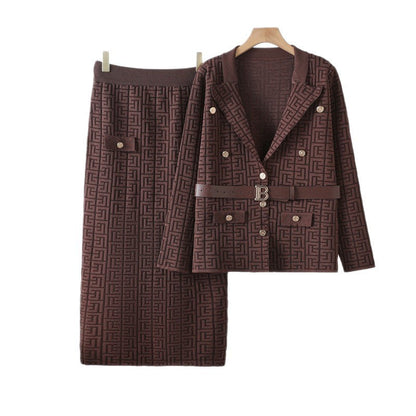 Women's Double Breasted Lapel Waist Tight Knitted Suits
