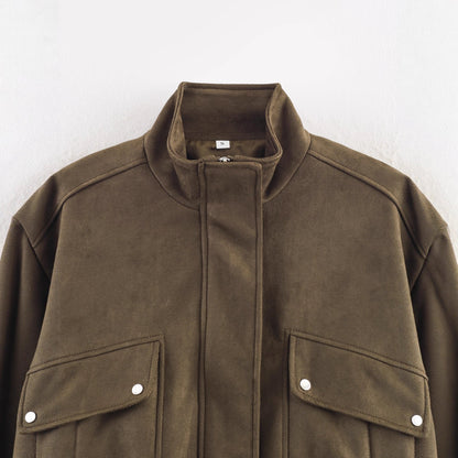 Women's Fashion Loose Zipper Ornament Stand Collar Coats