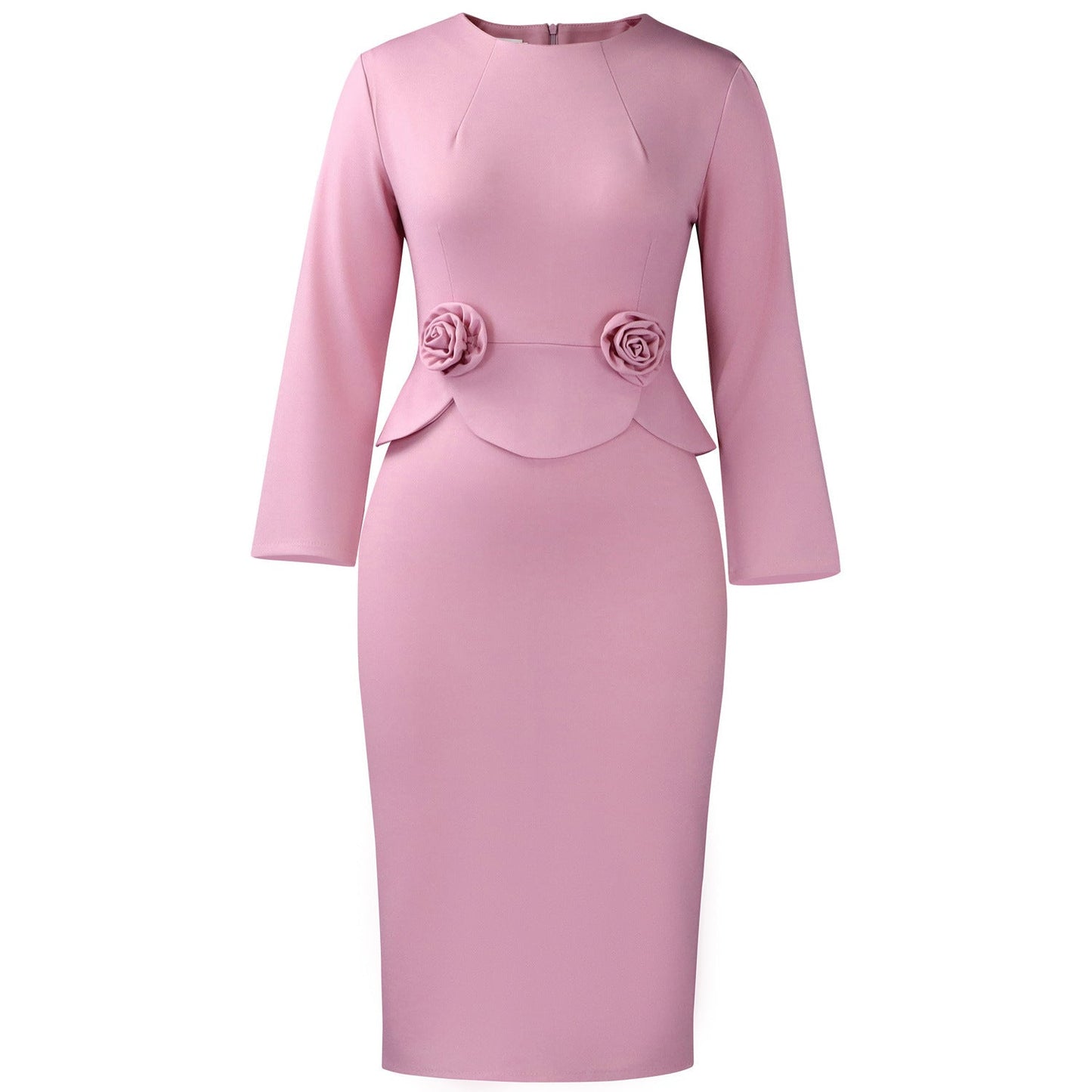 Women's Fashion Round Neck Long Sleeve Solid Dresses