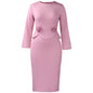 Women's Fashion Round Neck Long Sleeve Solid Dresses