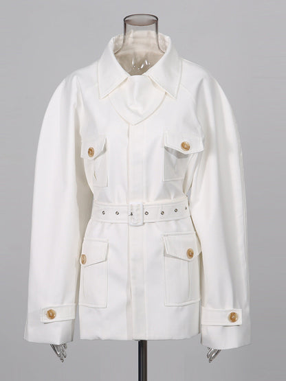 Women's Style Temperament Polo Collar Solid Color Long-sleeved Coats