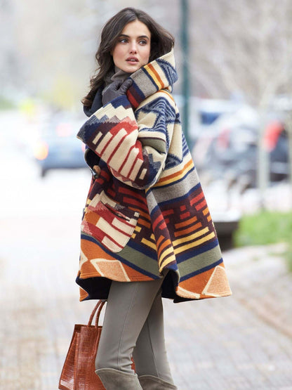 Women's Winter Loose Retro Printed Woolen Colors Coats