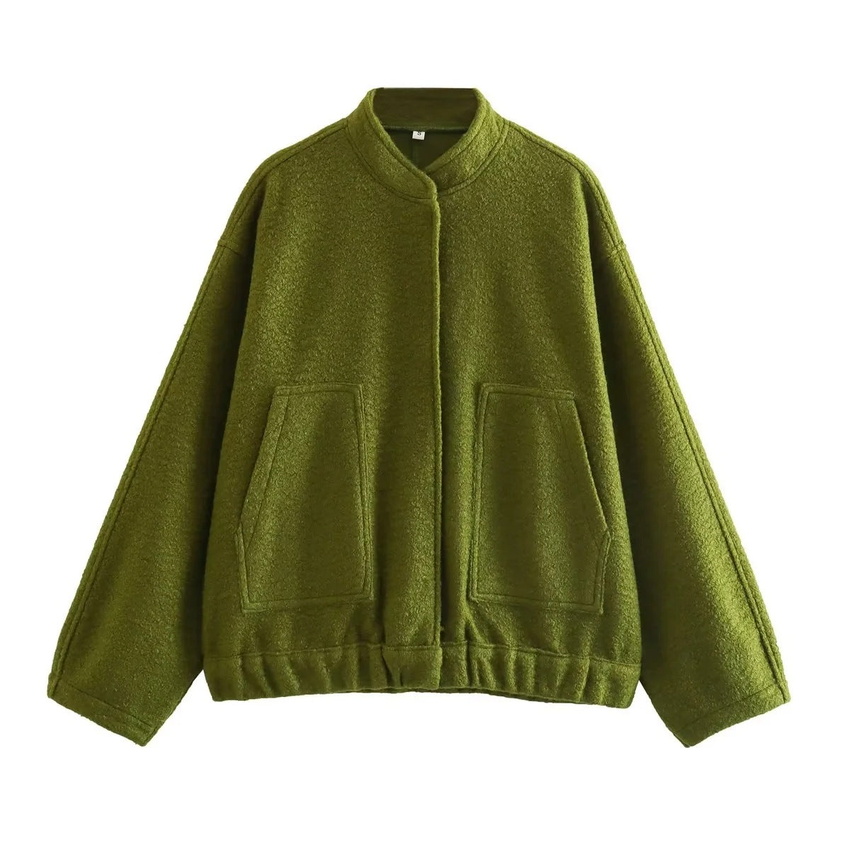 Women's Color Loose Casual Street Stand Collar Hidden Coats
