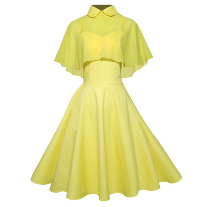 Two-piece With Shawl Doll Collar Black Dresses