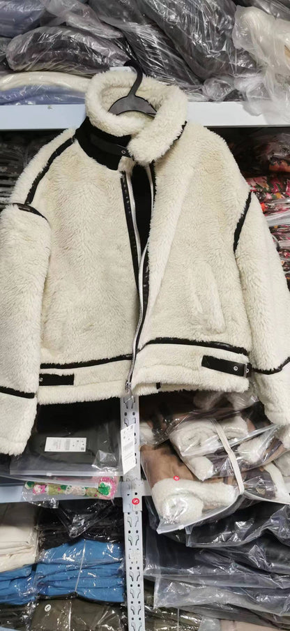 Lamb Wool Female Motorcycle Fur Integrated Coats