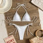 Sexy Halter Strap Metal Rivet Bikini Sexy Cutout Split Triangle Swimsuit