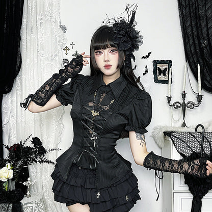 Women's Dark Cross Hollow Lolita Shirt For Blouses