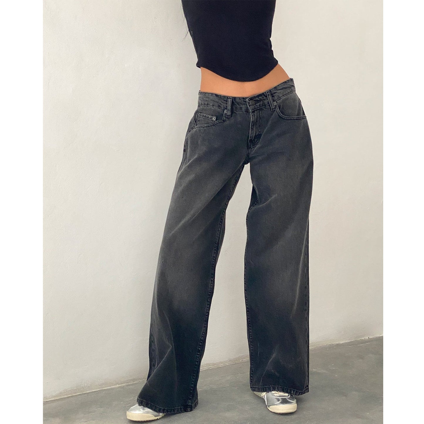 Women's Retro Low Waist Washed Straight Autumn Street Wide Leg Jeans