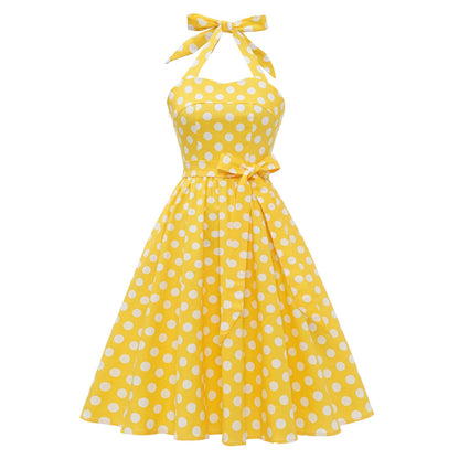 Dots Sexy Lacing Halter Swing Puffy Dress Dresses