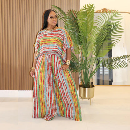 Women's Fashion Wear Casual Striped Trousers Two-piece Suits