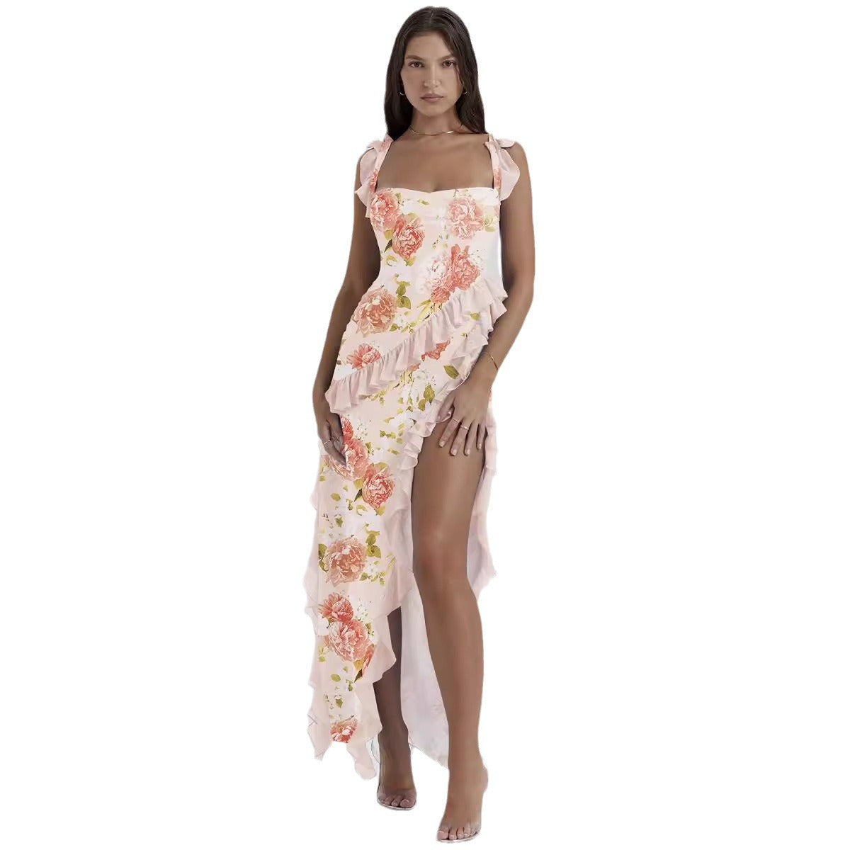 Women's French Strap Wooden Ear Design Hot Split Dresses