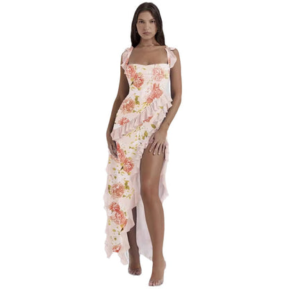 Women's French Strap Wooden Ear Design Hot Split Dresses