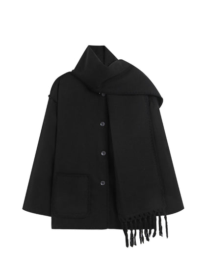 Women's Fashion Woolen Thick Loose With Scarf Coats