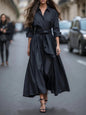 Women's Long Sleeve Pure Color Tied Lapel Dresses