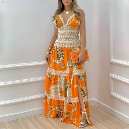 Long Lace Stitching Sexy Suspender Dress Dresses