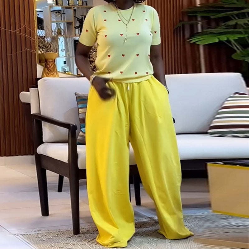Women's Summer Sweet Fashion Round Neck Love Suits