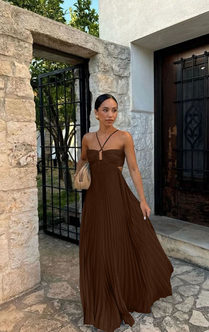Summer Pure Color Pleated Sleeveless Suspender Dresses