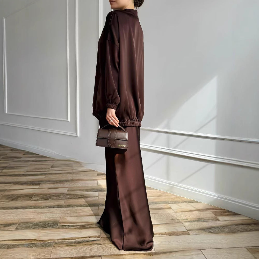 Women's High-grade Solid Color Satin Long Sleeve Jackets