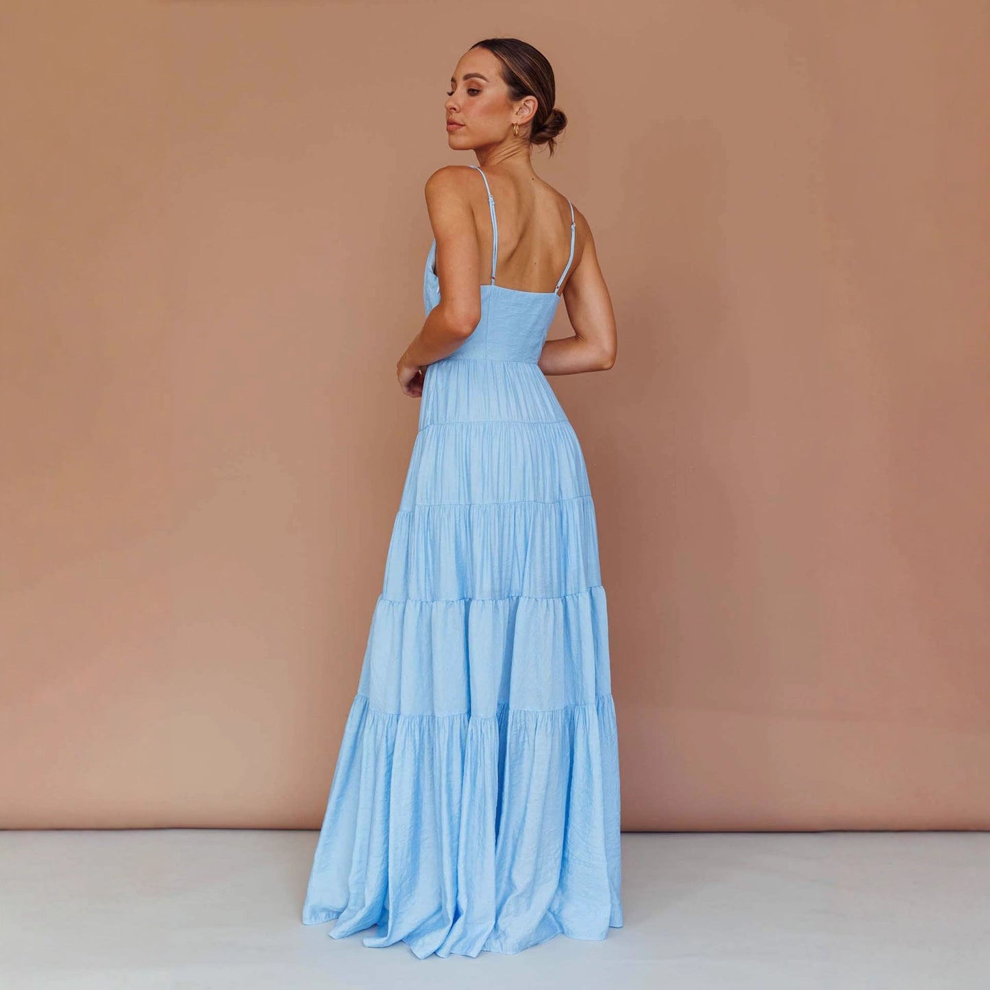 Women's Holiday Beach High Waist Pure Color Dresses