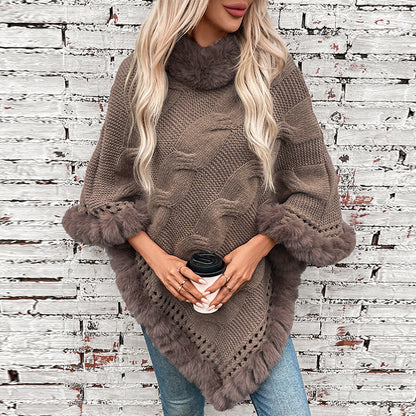 Women's Rex Rabbit Fur Collar Thick Pullover Sweaters