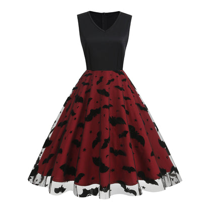 Sleeveless Mesh Butterfly Patchwork Retro Dress Dresses