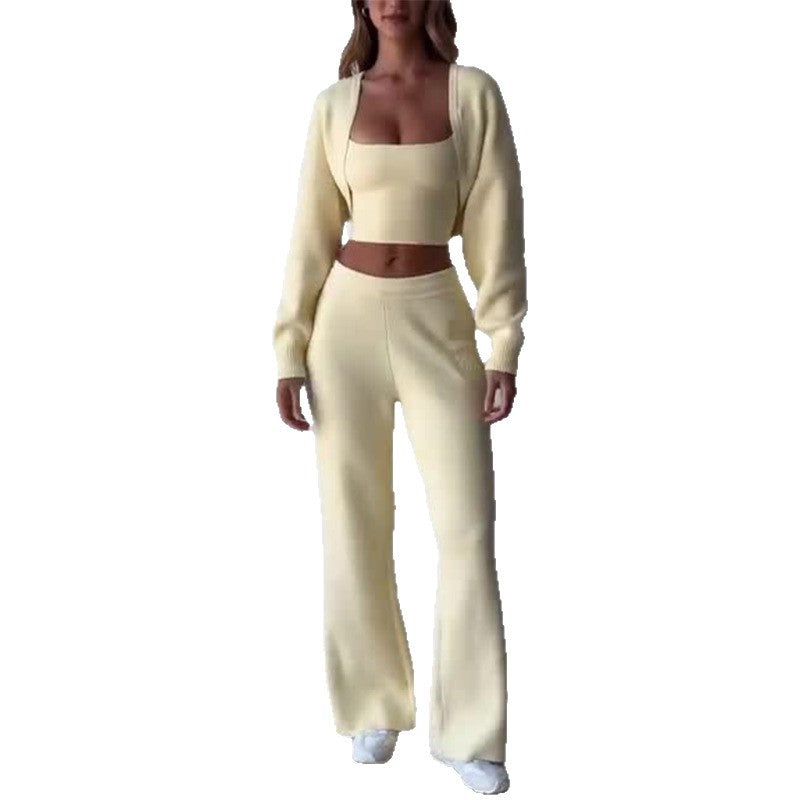 Women's Autumn Wide Leg Casual Simple Knitting Suits