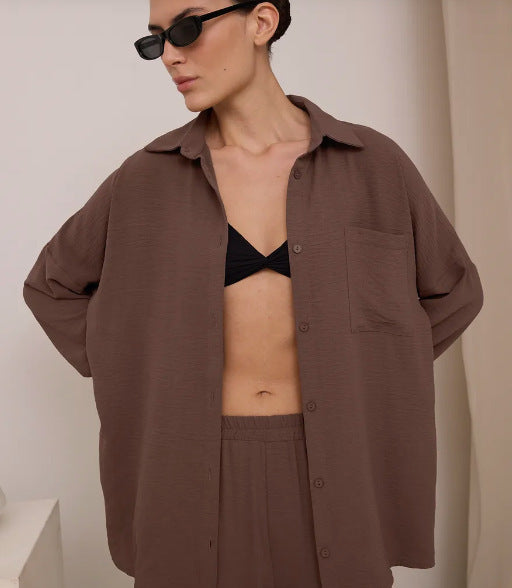 Women's Solid Color Pocket Casual Trousers Cardigans