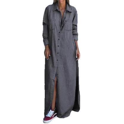 Women's Spring Lapel Long Sleeve Denim Wear Dresses