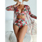 Swimwear Women Split Long Sleeved Blouse Sexy Print Bikini Swimsuit Three Piece Swimsuit