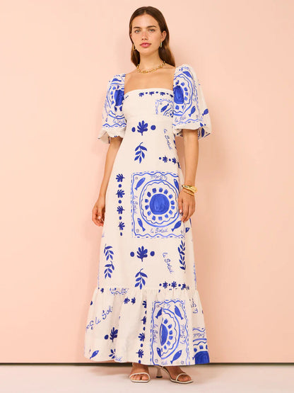Summer Casual Printed Lantern Sleeve Fashion Dresses