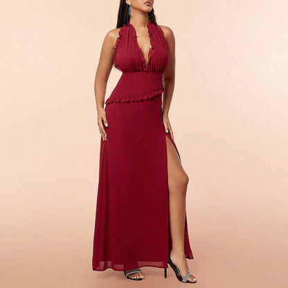Temperament Dress Halter Sleeveless Long Backless Dresses
