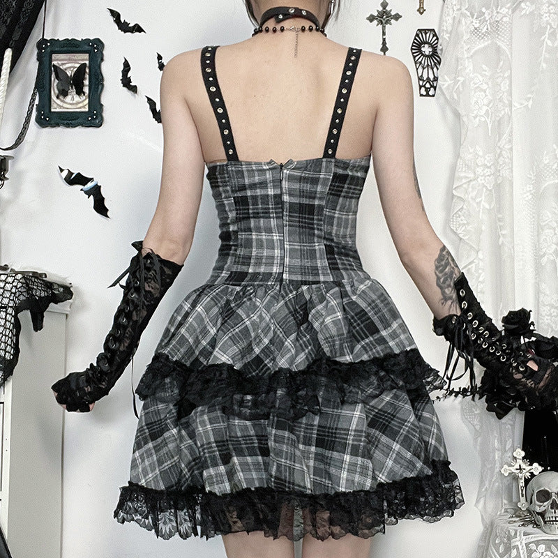 Gray Plaid Dress Summer Hot Dark Dresses