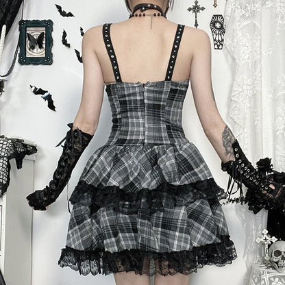 Gray Plaid Dress Summer Hot Dark Dresses