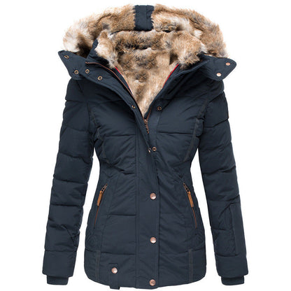 Women's Fur Collar Cotton Clothes Zipper Slim Coats