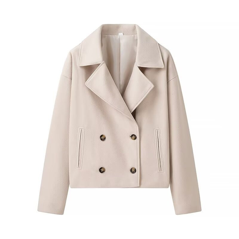 French Style Lapel Double Breasted Woolen Coats