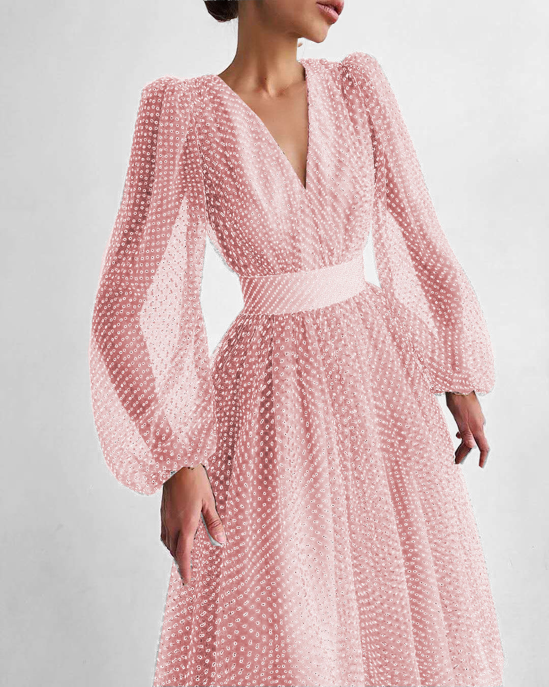 Elegant Lady Puff Sleeve Polka Dot Dresses