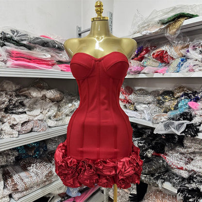 Women's Sexy Tube Dress Slim Flower Tight Dresses