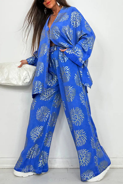 Women's Lapel Print Gilding Loose Casual Long Suits