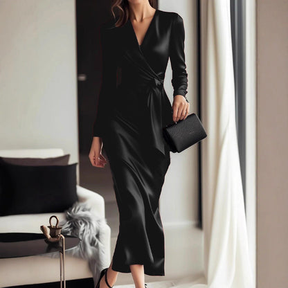 Women's Mid-length Dress Deep Satin Dinner Elegant Dresses