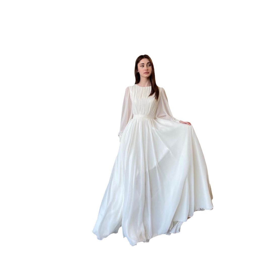 Fashionable Lantern Pearlescent Yarn White Dress Dresses