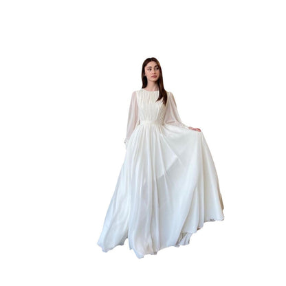 Fashionable Lantern Pearlescent Yarn White Dress Dresses