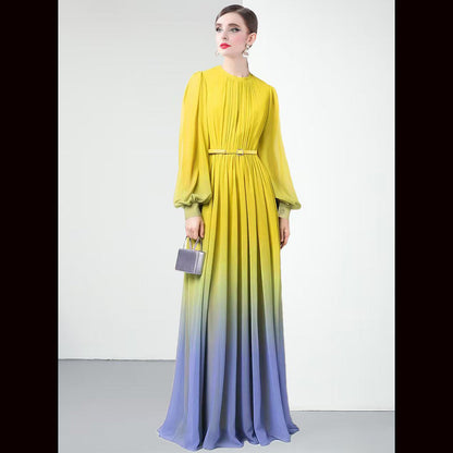 Women's High-grade Gradient Color Dress Lantern Sleeve Dresses
