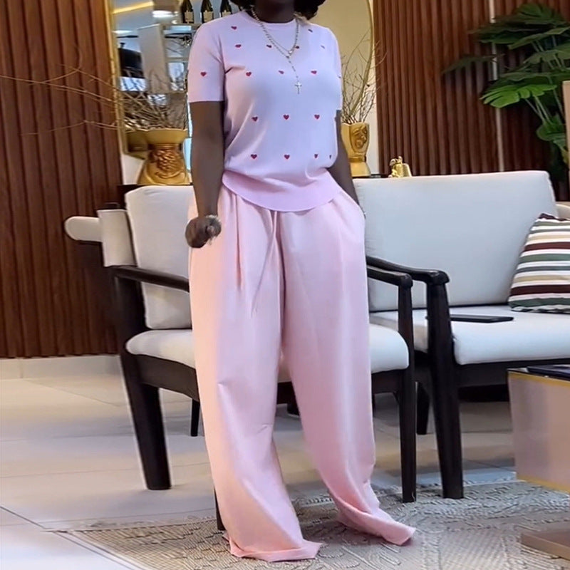 Women's Summer Sweet Fashion Round Neck Love Suits