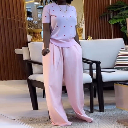 Women's Summer Sweet Fashion Round Neck Love Suits