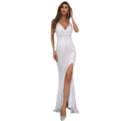 Women's Sequined Suspender Deep V Gown Fishtail Dresses