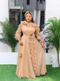 Women's Large Elegant Champagne Chiffon Dress Ruffle Dresses