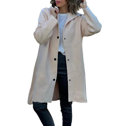 Fashion Hooded Long Sleeve Solid Color Coats