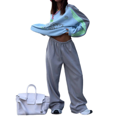 Women's Contrast Sports Round Neck Loose Long Suits