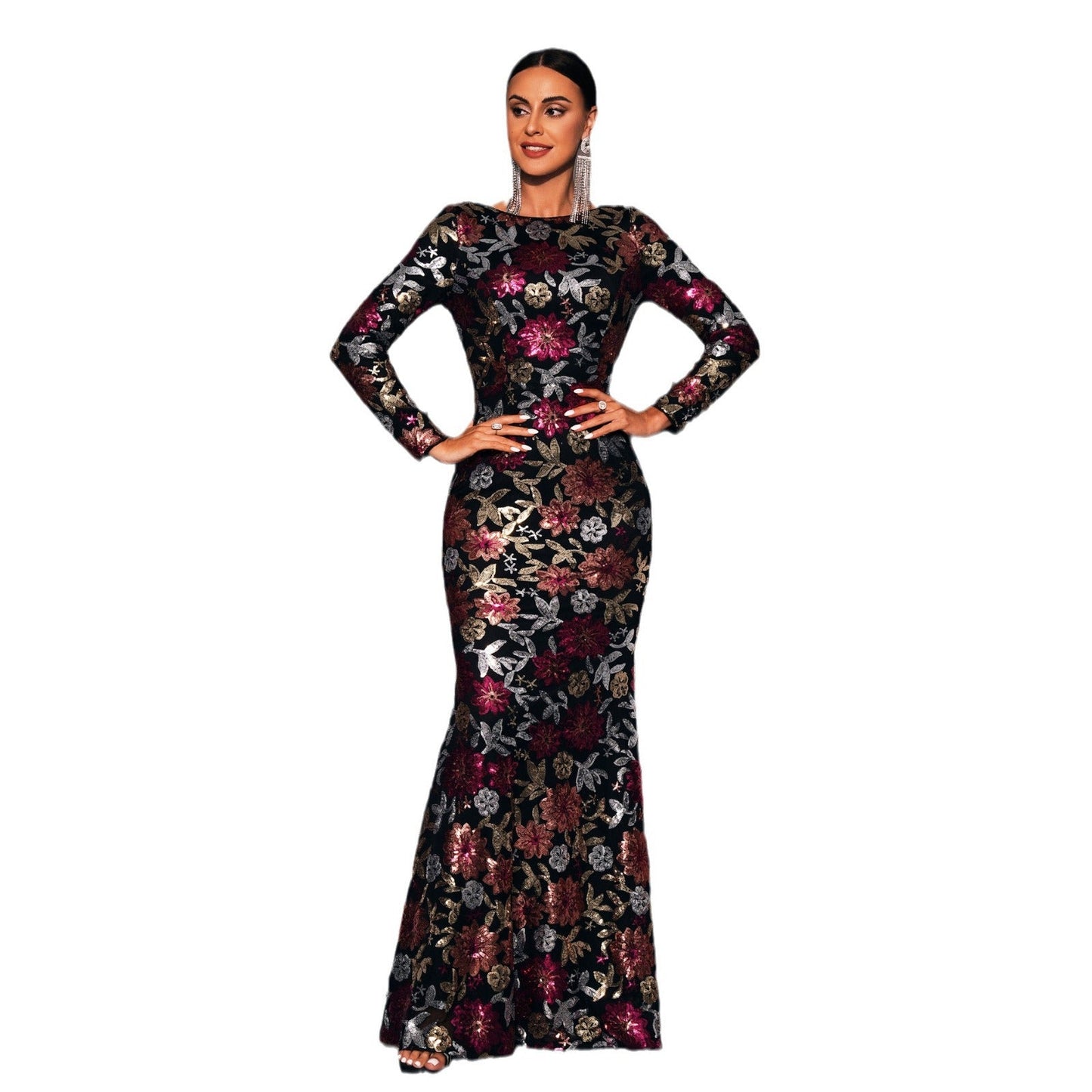 Women's Neck Sexy Slim Sequined Banquet Bridesmaid Dresses