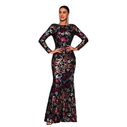 Women's Neck Sexy Slim Sequined Banquet Bridesmaid Dresses